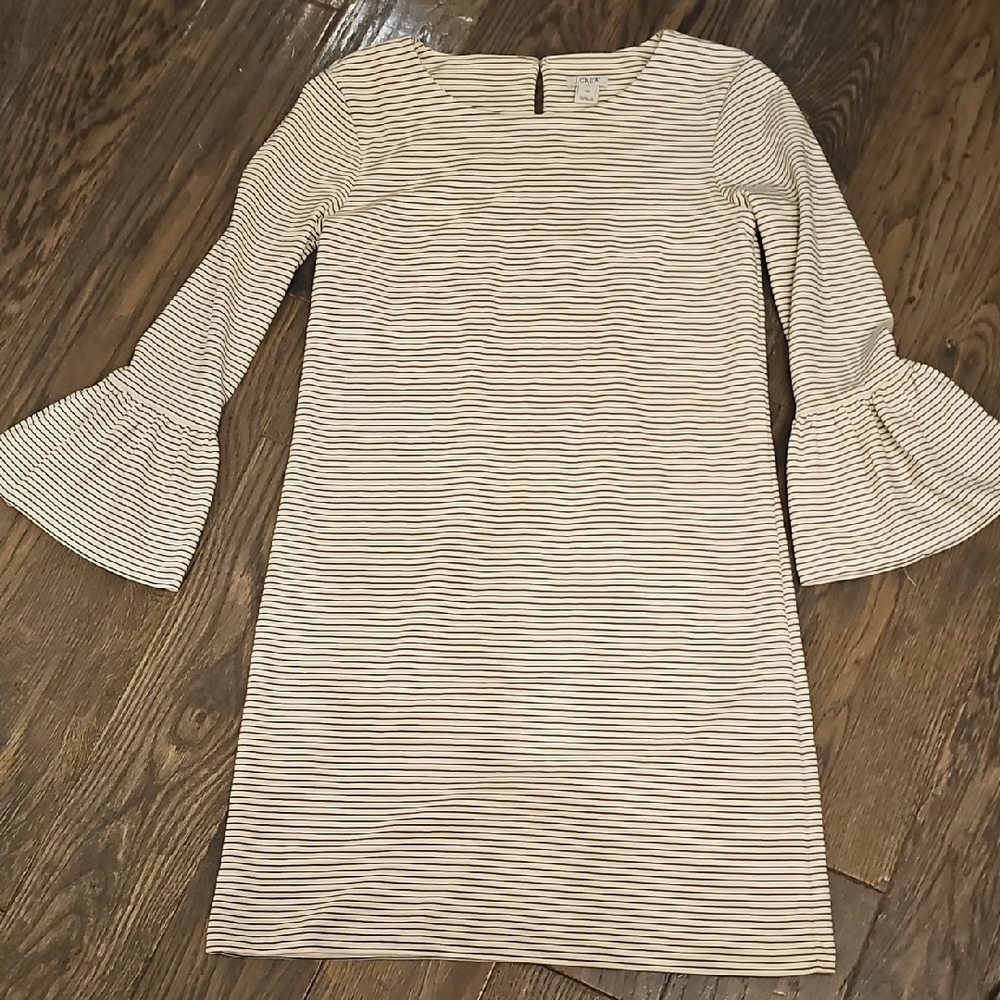 J. Crew Beige Striped Long Sleeve Dress